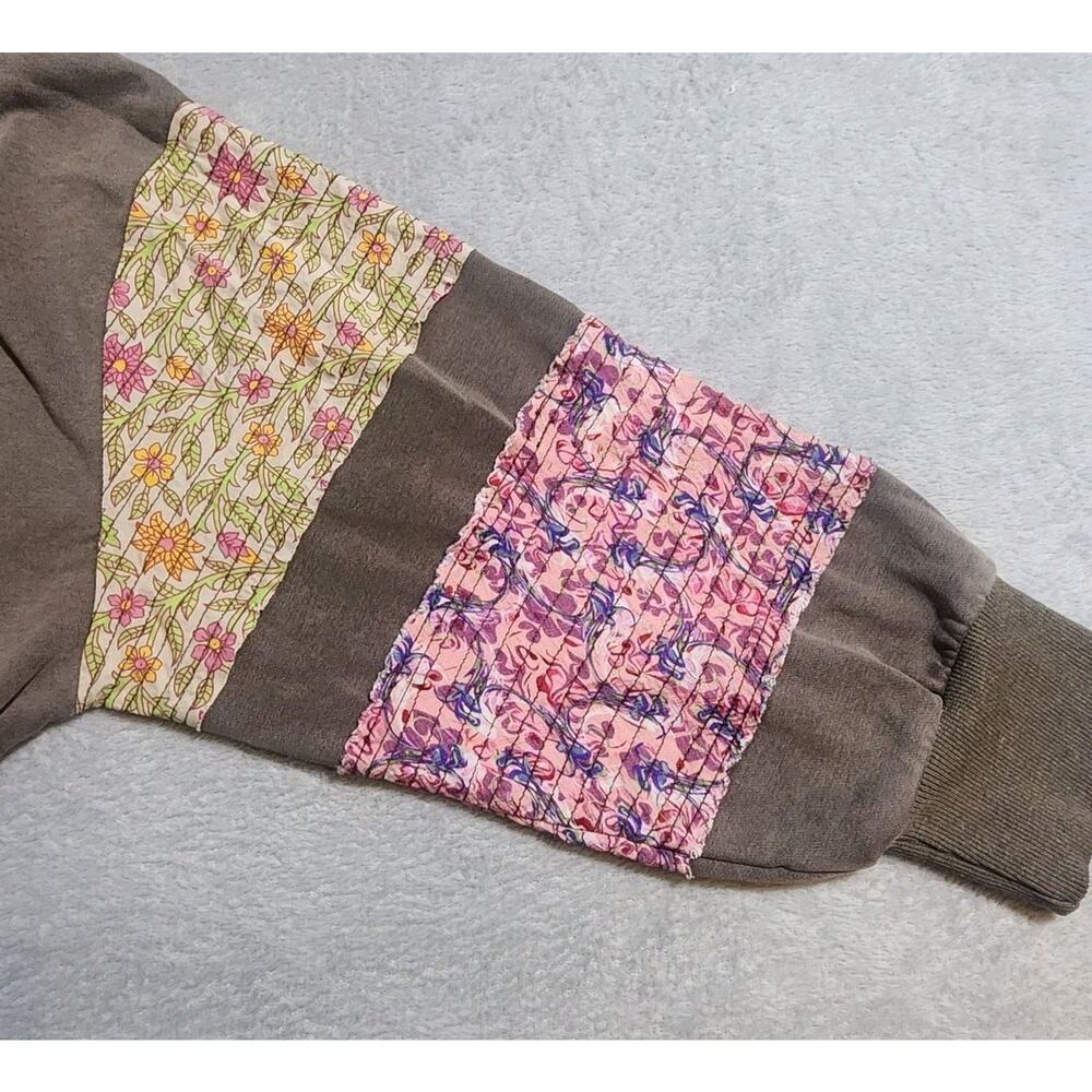 Easel Large Mineral Wash Patchwork Sleeve Sweatshirt Boho Oversized Pullover - Picture 7 of 11